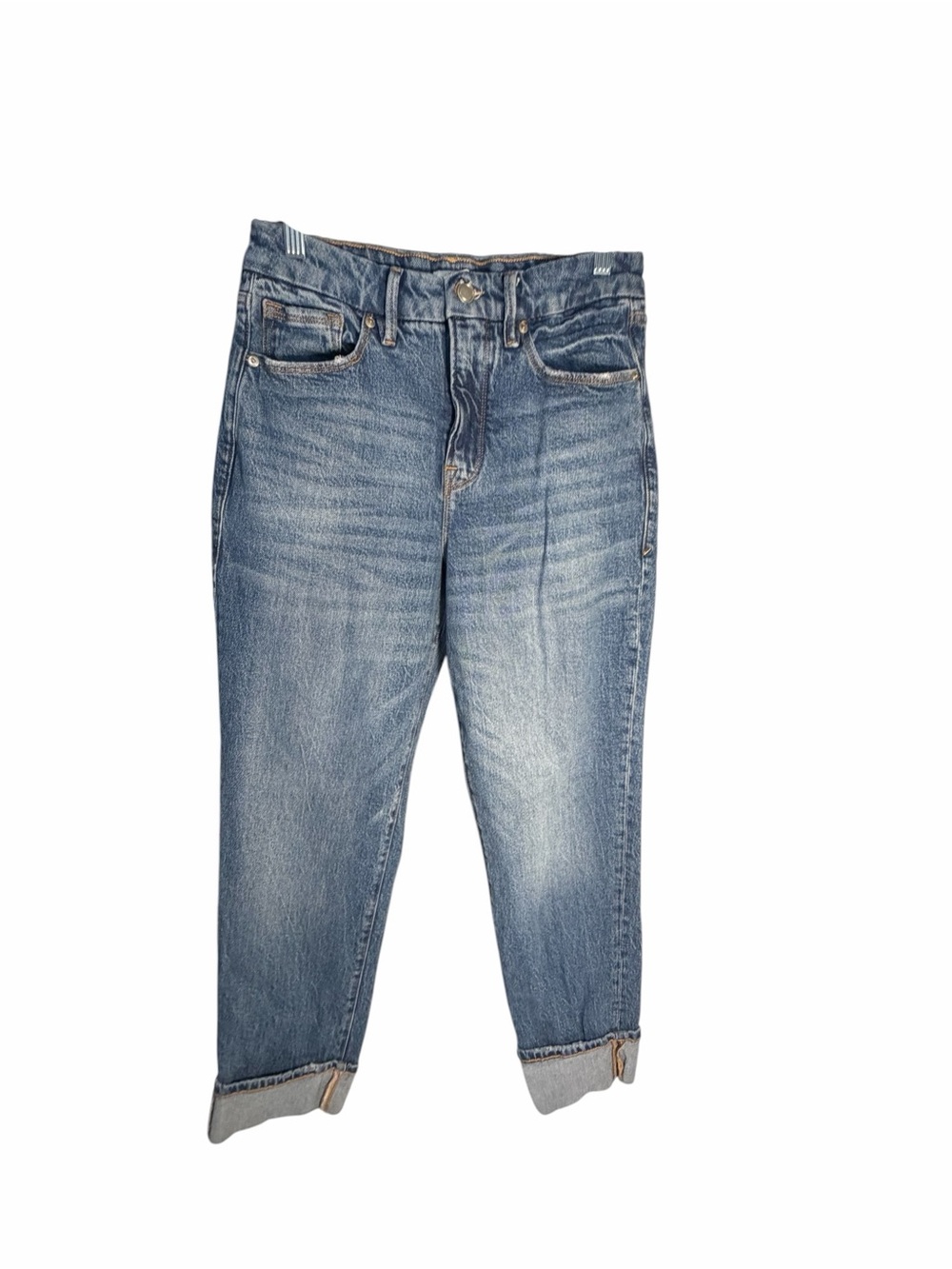 Good American Weekender Cuffed Med Wash Relaxed Jeans Sz 2/26 - Picture 3 of 13